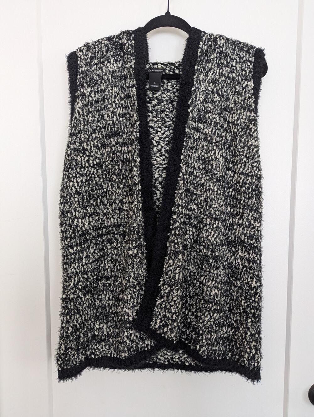 New Directions Women's Large Black Sleeveless Hoodie Open Front Sweater Cardigan